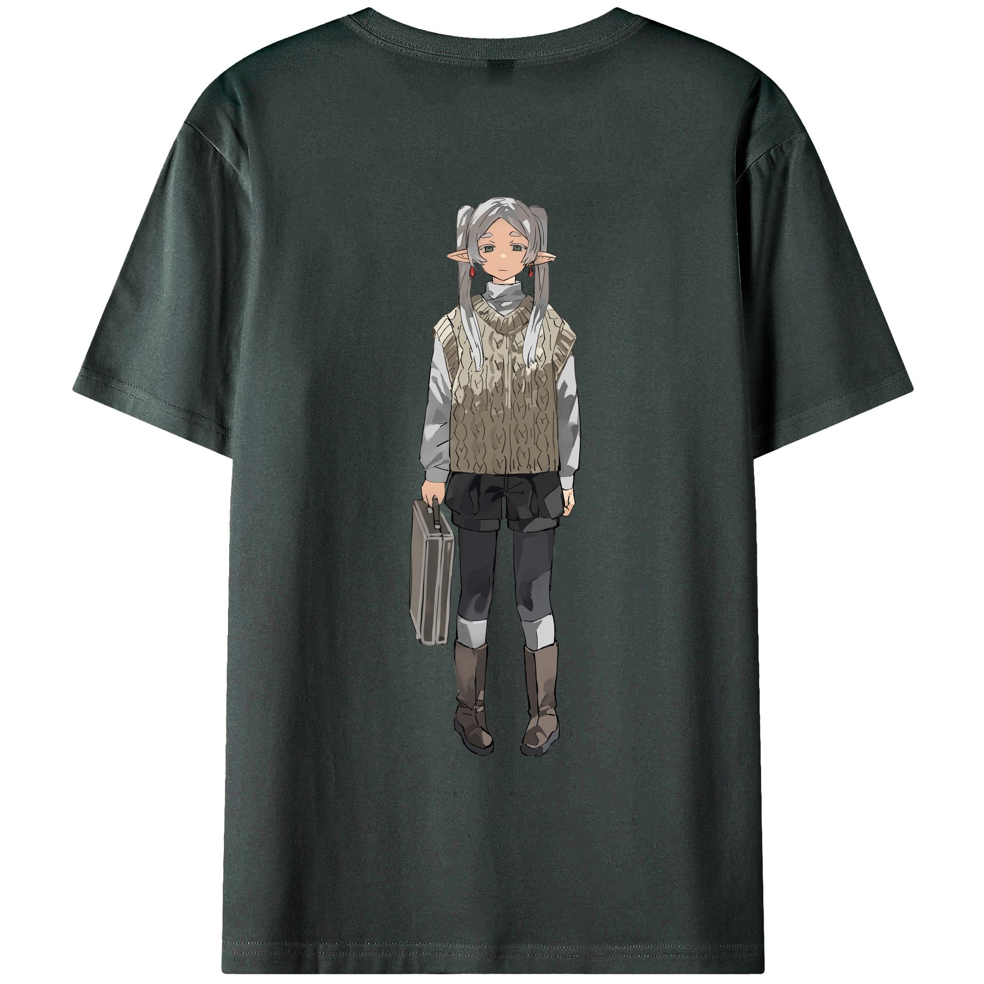 （画像用） 葬送のフリーレン Frieren 綿100％ メンズ半袖Tシャツ（バックプリント） 通気性